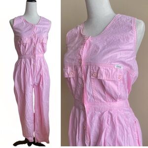 80's Vintage Pink IDEAS Sleeveless jumpsuit
overalls utility suit Sz Large
